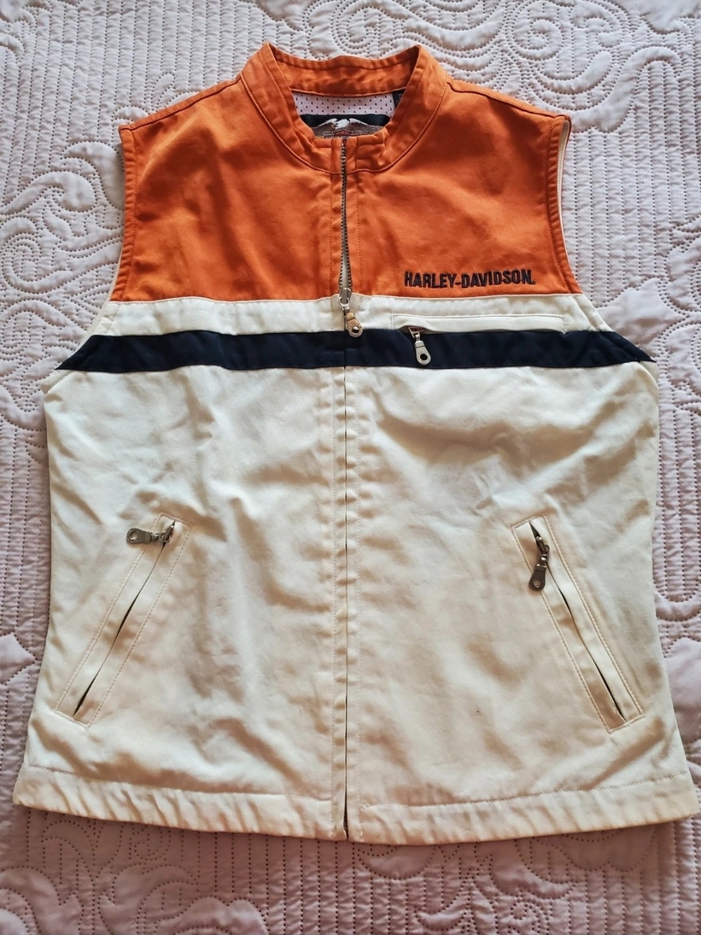 Women Harley-Davidson Orange, Cream & Black Zip-Front Vest